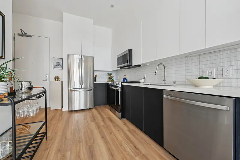 Stainless Steel appliances with quartz countertops