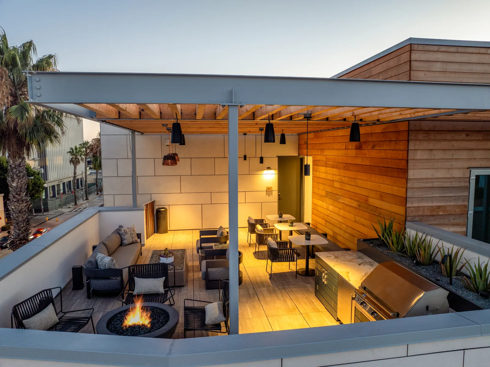 Evani 3223 Wilshire rooftop lounge with fire feature - Santa Monica, CA